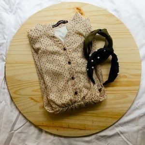 Cream & Black Polka-Dot Vintage Midi Dress